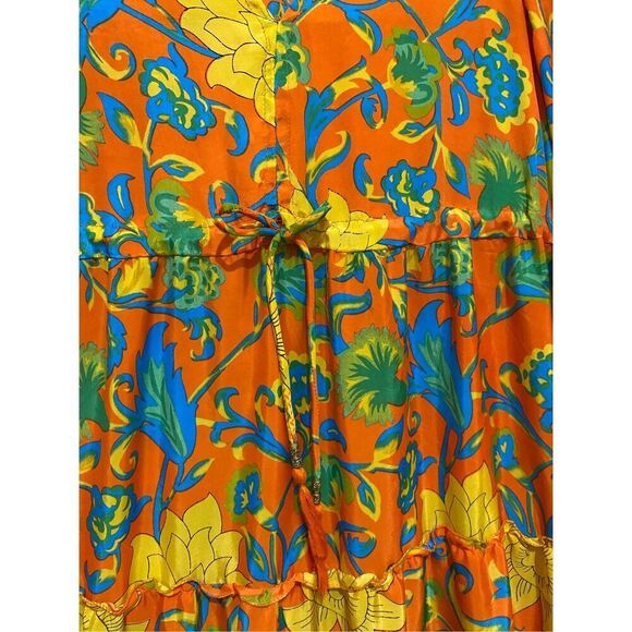 Vintage Me 2 Magic Women’s Medium Vibrant Orange Yellow Floral Maxi Dress Tie - Picture 3 of 9